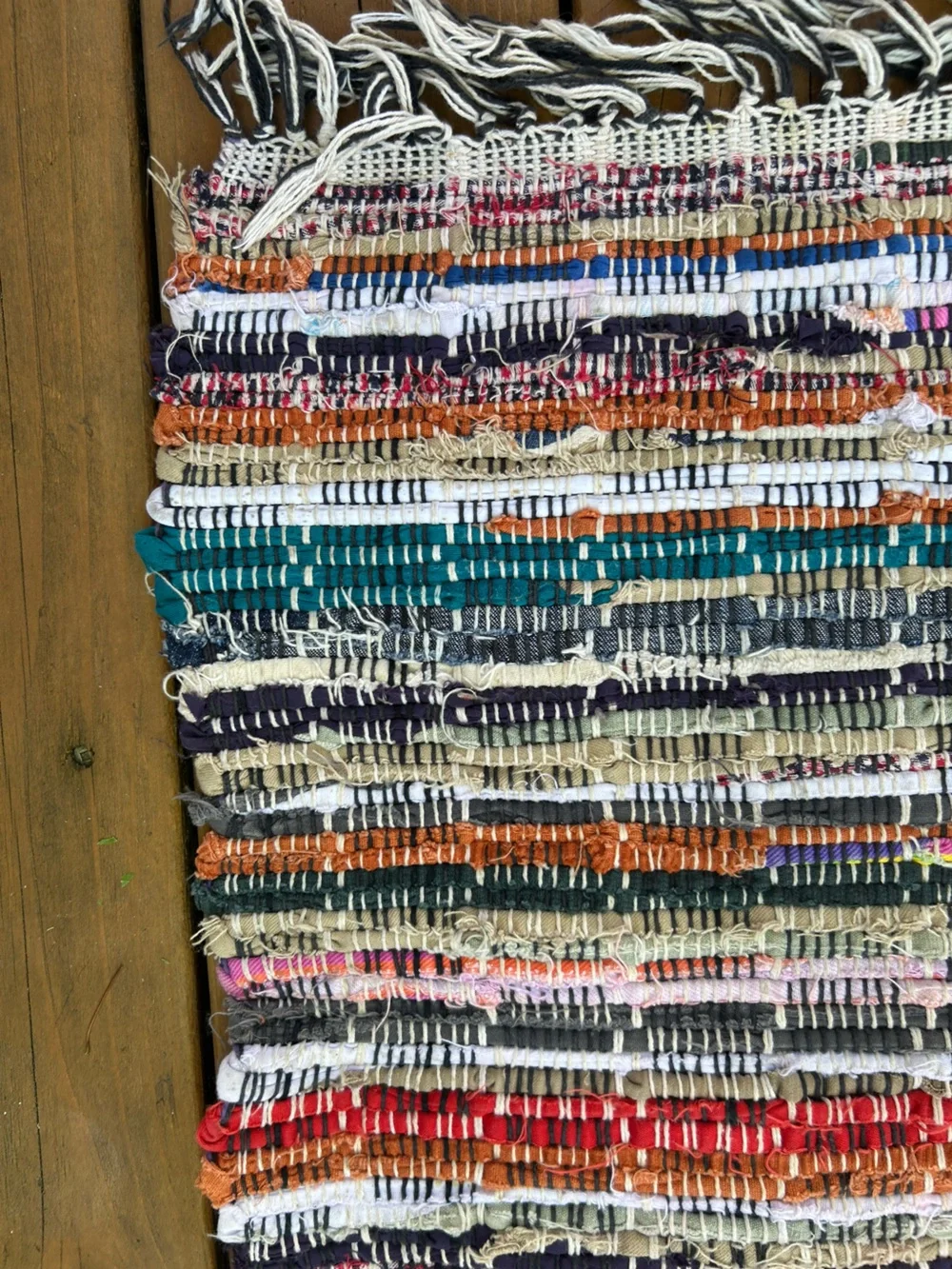 Vintage Rug Handwoven Multicolor Striped Rag Fringe Boho Runner Hallway 47x25